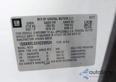 2017 GMC Acadia Sle-2 z USA, uszkodzony, nr VIN 1GKKNSLSXHZ298524